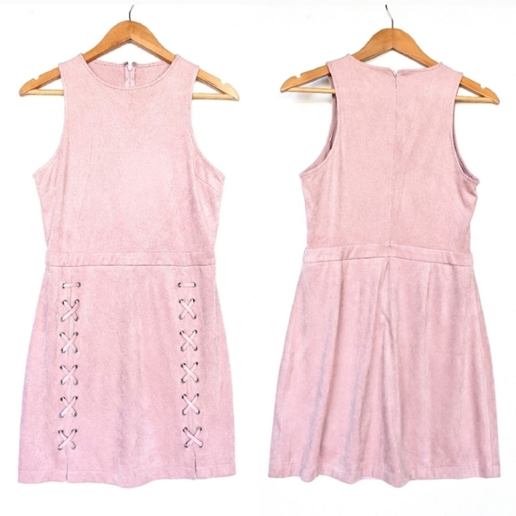 Cupcake And Cashmere Petal Pink  Lace-up FauxSuede Sheath Mini Dress. Size S - Picture 4 of 8